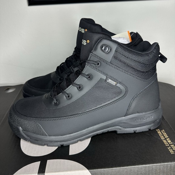 Bogs Shale 8" GlacialGrip Lace Up Boots Black Mens Size 13 Soft Toe - Picture 2 of 7